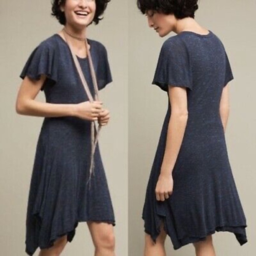 Anthropologie by Dolan Navy Blue Waterfall Handkerchief Hem Dress sz M